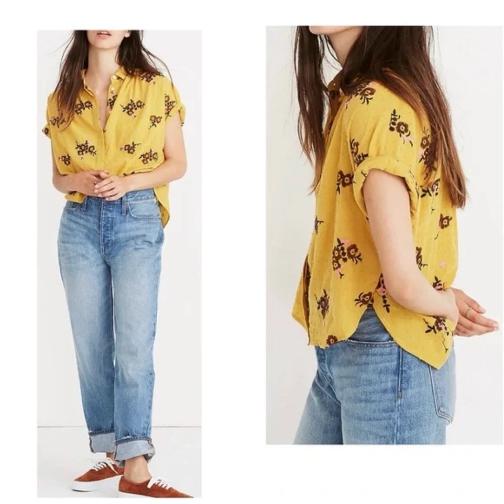 Madewell Yellow Floral Embroidered Top